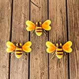 Scwhousi Metal Bee Wall Decor Art Outdoor Garden Fence Patio Yard Art,Hanging Decorations for Living Room, Bedroom,3 Pack