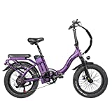 Rattan 750W Electric Bike for Adults Electric Folding Ebikes 20''x4.0 Fat Tire Bikes 48V 13AH Removable Lithium-ion Battery E-Bikes 7 Speed Shifter Electric Bicycle (LF-Purple)