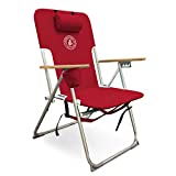Caribbean Joe Folding Beach Chair, 4 Position Portable Backpack Foldable Camping Chair with Headrest, Cup Holder, and Wooden Armrests, Red, 33.5"D x 3"W x 25"H