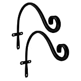 Hand Forged Curved Hook, 15 in, Set of 2, Black, Heavy Duty, Beautiful Wrought Iron Outdoor Mounted Upturned Hook For Bird Feeders, Plants, Lanterns, Wind Chimes, As Wall Brackets