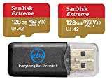 SanDisk 128GB Micro SDXC Extreme Memory Card 2 Pack Works with GoPro Hero 8 Black, GoPro Max 360 Action Cam U3 V30 4K Class 10 (SDSQXAA-128G-GN6MN) Bundle with 1 Everything But Stromboli Card Reader