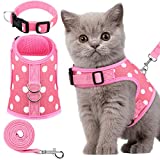 URATOT Cat Harness and Leash Set Cat Vest Harness Pet Leash and Collar Set Pet Harness for Kitties Puppies Small Pets Outdoor Walking (X-Small, Polka Dot Pink)