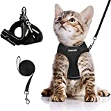 AOKCATS Cat Harness and Leash Set, Escape Proof Soft Adjustable Kitten Vest Harnesses for Walking with Reflective Strips Breathable Mesh Kitty Jacket for Small Cats Comfort Fit Easy Control Black, S