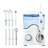 TUREWELL Water Dental Oral Irrigator for Teeth/Braces,10 Pressure Levels Water Teeth Cleaner 8 Water Jet Tips for Family, 600ML Electric Dental Flosser for Tooth Cleaning (White)