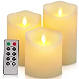 Flickering Flameless Candles Waterproof Outdoor Candles Battery Operated Candles with Remote Cycling 24 Hours TimerD: 3.25"x H: 4"5"6"LED Candles Plastic Pack of 3 Large Pillar Candles