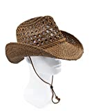 Melesh Adult Sun Straw Western Cowboy Hat (Coffee)