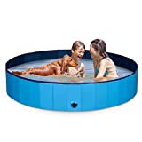 Large Dog Pool - Foldable Dog Swimming Pool - Pet Baby Kiddie Bathtub Pool Hard Plastic for Dogs Cats and Kids, Blue (L - 63")