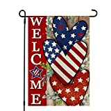 4th of July Patrioctic Welcome Garden Flag 12x18 Inch Double Sided USA Flag Hearts Blue Red Memorial Day Independence Day Outside Yard Party Decoration