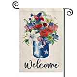 AVOIN colorlife Patriotic 4th of July Garden Flag Double Sided 1218 Inch, Memorial Day Welcome Corn Poppy Lily Vase Yard Outdoor Decoration