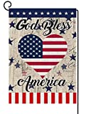 Bravilan God Bless America 4th of July Garden Flag Vertical Double Sided Strip and Star Heart Burlap Garden Flag, Independence Day Memorial Day Patriotic Yard Outdoor Home Decoration 12.5 x 18 Inch