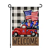 4th of July Patrioctic Welcome Truck Garden Flag 12x18 Inch Double Sided USA Flag Plaid Memorial Day Independence Day Outside Yard Party Decoration