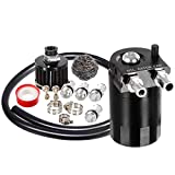Vincos Universal 3/8"&9/16" 400ml Aluminum Oil Catch Can Dual Cylinder Polish Baffled Engine Air Oil Separator Tank Reservoir Kit with Breather Black Small Drain & High Pressure Hose Line Tube