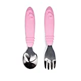 Bumkins Utensils, Hello Kitty Silicone and Stainless Steel Baby Fork and Spoon Set, Toddler Silverware, Self Feeding