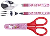 Hello Kitty Trio Cutlery Kit Stainless Steel Spoon Fork Scissors Reusable Portable Flatware with Carrying Case Bag