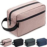 Travel Toiletry Bag for Women and Men, Water-resistant Shaving Bag for Toiletries Accessories, Foldable Storage Bags with Divider and Handle for Cosmetics Toiletries Brushes Tools (Pink)