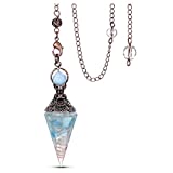 Jovivi Natural Aquamarine Healing Crystal Pendulums for Dowsing Divination 6 Facted Hexagonal Pointed Cone Resin Chip Stones Reiki Wicca Spritual Gemstone Chakra Energy Pendant with Chain