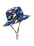 Baby Sun Hat UPF 50+ Sun Protective Toddler Bucket Hat Summer Kids Beach Hats Wide Brim Outdoor Play Hat for Boys Girls Navy Dinosaur 4-8 Years