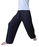 Hoerev Men Super Soft Yoga Pants Trousers Taiji Lounge Pant with Pockets,Black_with Pockets,L