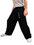 Tai Chi Pants Wide Leg Men Women Kids Martial Arts Pants Qigong Open on The Ankles Light Rayon Pants (TC Black, Size XL)