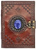 Leather Bound Journal for Men Women with Semi-Precious Stone & Buckle Closure - Book of Shadow Handmade Leather Travel Writing Notebook Diary Gift for Him Her