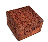 Artncraft Jewelry Box Novelty Item, Unique Artisan Traditional Hand Carved Rosewood Jewelry Box From India Inside