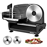 MIDONE Meat Slicer 200W Electric Deli Food Slicer with Two Removable 7.5 Stainless Steel Blade, Adjustable Thickness Meat Slicer for Home Use, Child Lock Protection, Black