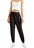 Swahugh Harem Pants - Women Joggers Pants Lightweight Linen High Waisted Palazzo Pants Sweatpants with Pockets Athletic Tapered Casual Pants Black