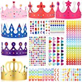 24 Pieces Paper Princess Prince Crowns 8 Pieces Gem Stickers Jewels Stickers and 6 Pieces Adhesive Number Letter Stickers for Kids Boys Girls Classroom Birthday Party Hats DIY Craft Decoration