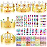 Paper Crowns Princess Prince Crown Kids Birthday Party King Hats Gold gem Jewels Number Letter Stickers Boys Girls Adults DIY Decorate Decor Favor Supplies Classroom (Classic Style,34 Pieces)