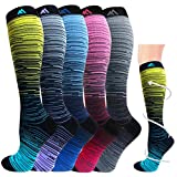 5 Pairs Graduated Compression Socks for Women&Men 20-30mmhg Knee High Socks Compression Stockings(Multicoloured 1, Small/Medium(US SIZE))