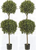 Two 56 Inch Outdoor Artificial Boxwood Double Ball Topiary Trees Potted Plants