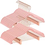 Velvet Skirt Hangers 24Pack, Pants Hangers with Clips, Non Slip Clothes Hangers Heavy Duty Hanger 360 Swivel Rose Gold Hook-Ultra Thin Pink Hangers by MOERKADA