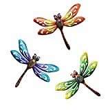 BVLFOOK Dragonfly Wall Art Decor, Metal Indoor Outdoor Fence Outside Hanging Decorations for Living Room Bedroom, 9 Inch 3 Pack, Hand-made Vibrant Ornament Sculpture for Patio Balcony