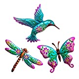 Hummingbird Butterfly Dragonfly Metal Wall Art Decor, Wall Sculpture Decoration Hanging for Home Living Room Bedroom Garden Porch Patio Balcony Ornament for Indoor Outdoor, 3 pack 9 inch Blue WAIU