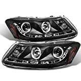 AKKON - For Honda Accord Black Bezel Dual Halo Ring DRL LED Strip Projector Headlights Front Lamps Replacement