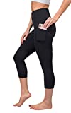 Yogalicious High Waist Squat Proof Yoga Capri Leggings with Pockets for Women - Black Lux with Pocket - Medium