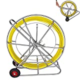 TECHTONGDA Duct Rodder Fish Tape Continuous Fiberglass Wire Cable Running Puller with Cage and Wheel Stand (8mm 850ft #170550)