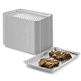 24-Pack Disposable Aluminum Foil BBQ Grill Topper Pan  Prevents Food from Falling into the Grill or Sticking to the Grate  No Clean Up Required  Perfect for Camping and Outdoor Use - 15 x10 x1.5