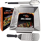 Large Vegetable Grill Basket Heavy Duty BBQ Grilling Accessories Nonstick Stainless Steel Cooking Baskets Veggie and Meat Best BBQ Utensil Set work on all Outdoor Barbecue & Smoker weber Grill Gift