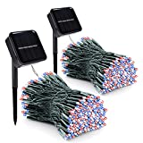 kemooie 2 Packs Red White Blue Solar String Lights, 78 Ft 240 LED Solar Fairy Lights with 8 Modes Waterproof Lights for Outdoor Independence Day 4th of July Decorations (Red Blue White)