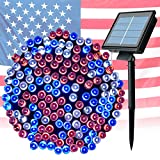 4th of July Lights Outdoor Solar String Lights 72FT 200 LED Independence Day Fairy Lights with 8 Modes, Solar Powered Waterproof Red White Blue Lights for Holiday Patriotic Memorial Day Decor