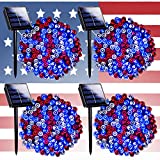 4-Pack 100LED 33FT Solar Patriotic Lights Outdoor, Solar LED String Lights Waterproof for 4th of July Decor Independence Day Memorial Day (Red White Blue)