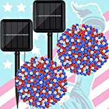 Red White Blue Solar String Lights Outdoor, 2 Sets Each 72.2Ft 200Led Patriotic Lights, 4th of July Decoration Green Wire Lights with 8 Modes for Memorial, Independence Day, Garden, Patio, Yard