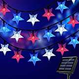 30Ft 50LED Solar Red White and Blue Lights, Waterproof Outdoor Christmas Star Lights String, 8 Modes Patriotic String Lights for 4th of July Decorations Christmas Memorial Day Patriotic Decor