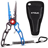 XTOUC Fishing Pliers,Titanium Alloy Clamp Head Fishing Gear,Saltwater Resistant Fishing Tools,Hook Remover Braid Line Cutting and Split Ring Pliers,with Sheath and Lanyard (Blue&Gray)