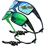 STORYCOAST Polarized Sports Sunglasses for Men Women Unbreakable Frame Cycling Fishing Driving Blue Mirror+Green Mirror 2Pack