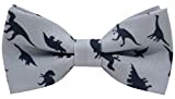 Carahere Little Boy's Handmade Pre-Tied Patterned Bow Ties For Kids (One Size, Grey dinosaur pattern)