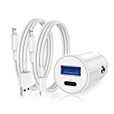 iPhone Car Charger Apple MFi Certified, USB C Car Charger Adapter Fast Charging for iPhone 14 Pro/13 Pro Max/12/11/XS/Plus/iPad, Dual Port Cigarette Lighter with 2Pack Lightning to USB C/A Cable
