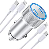 [Apple MFi Certified] iPhone Fast Car Charger, Linocell 60W Dual USB C Power Delivery All Metal Rapid Car Charger Adapter with 2Pack Type C to Lightning Cord Quick Car Charging for iPhone/iPad/Airpods