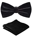 TIE G Men's Glitter Velvet Bow Tie + Pocket Square Set in Gift Box for Wedding, Party : Glittering Effects, Unisex Design (Velvet Solid Black)